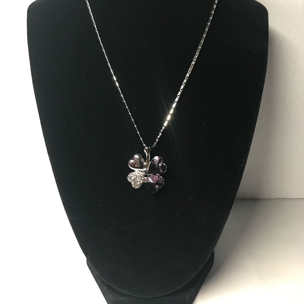 Purple Four Leaf Clover Shamrock Heart Necklace ☘️